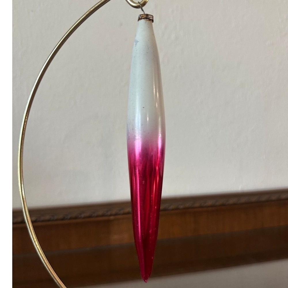 Vintage Pink and‎ White 7.5'' USSR Ombre Icicle Christmas Ornament